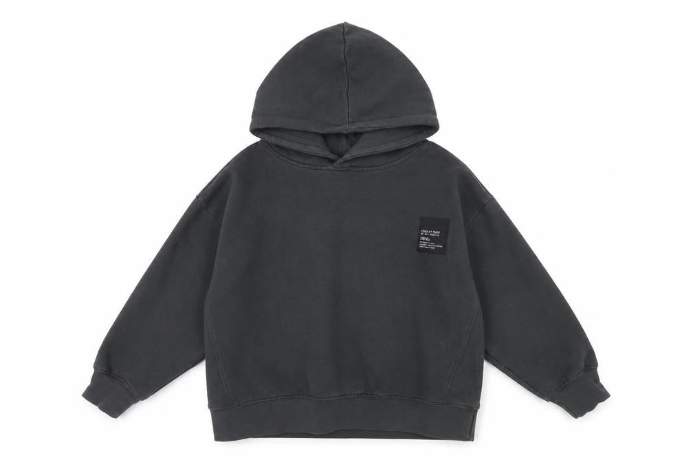 Front view of Zara boys’ black pullover hoodie, size 7, cotton blend