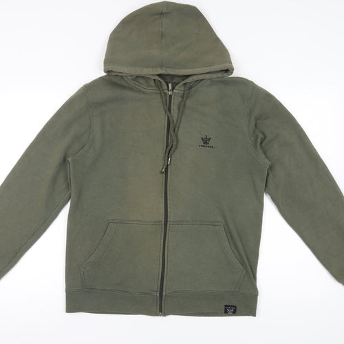 Firetrap Men's Green Hoodie - Medium, Full Zip, Hooded