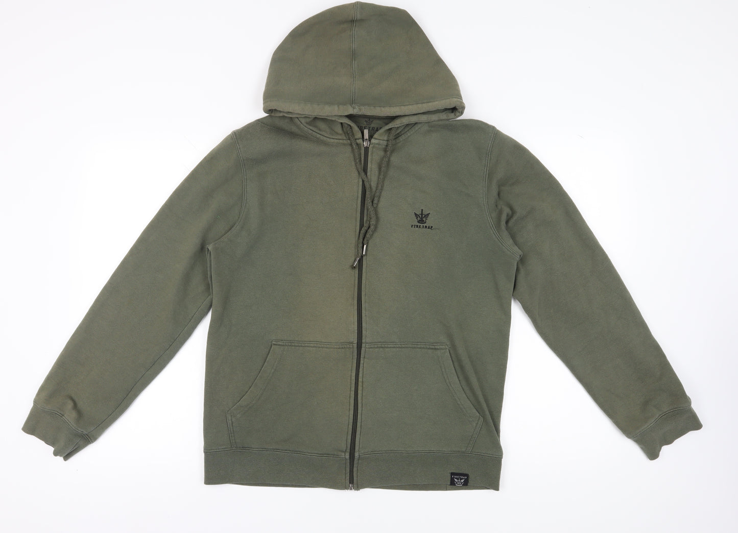 Firetrap Men's Green Hoodie - Medium, Full Zip, Hooded