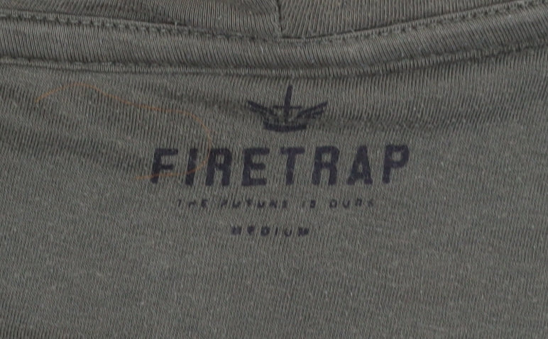 Firetrap Men's Green Hoodie - Medium, Full Zip, Hooded