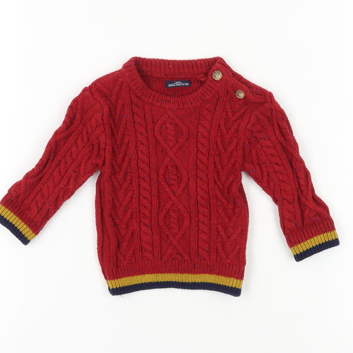 Next Unisex Red Cable Knit Jumper, 3-6 Months, Wool Blend Pullover
