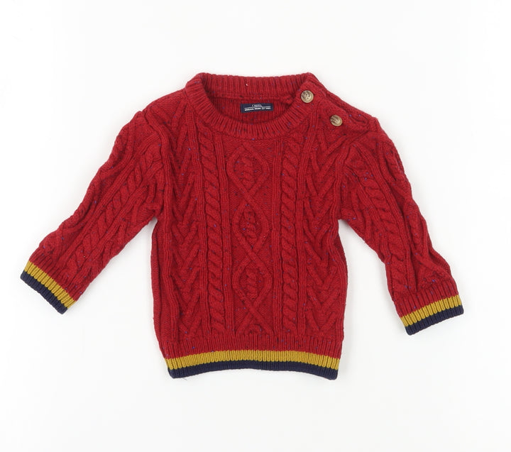 Next Unisex Red Cable Knit Jumper, 3-6 Months, Wool Blend Pullover