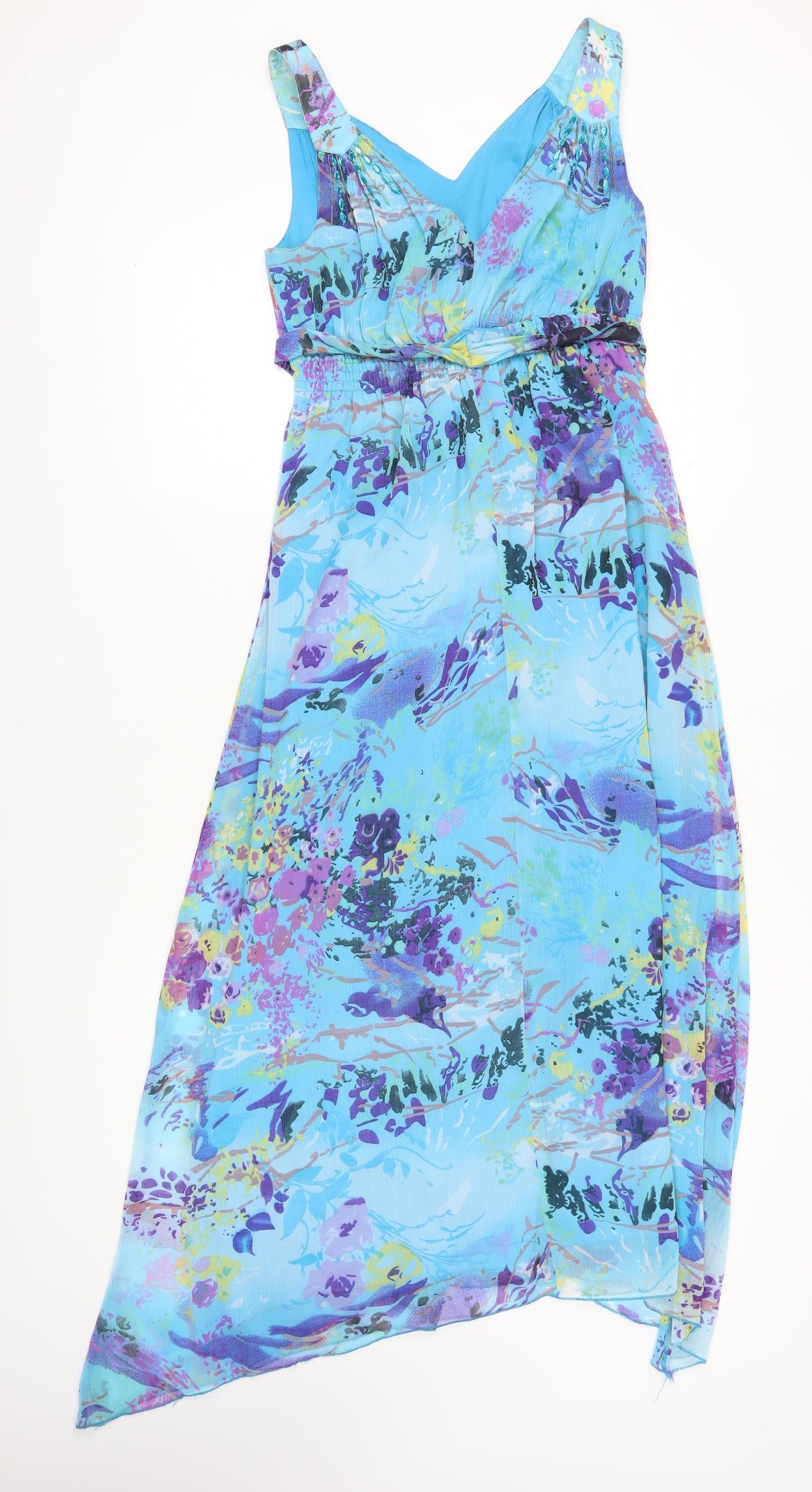 M&Co Women's Blue Asymmetric Floral Dress 14
