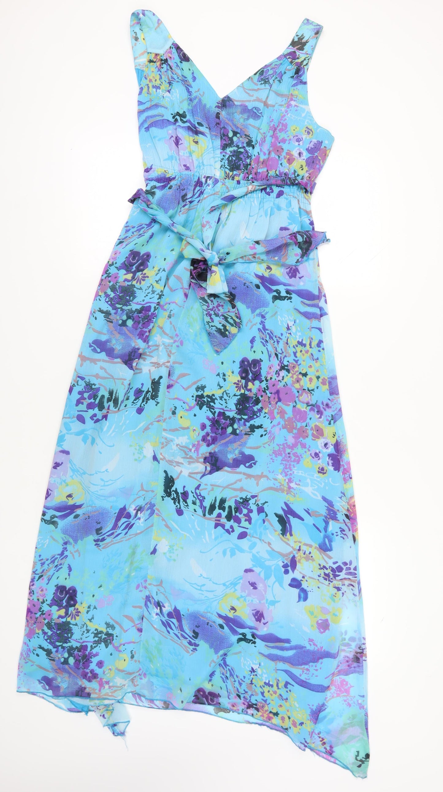 M&Co Women's Blue Asymmetric Floral Dress 14