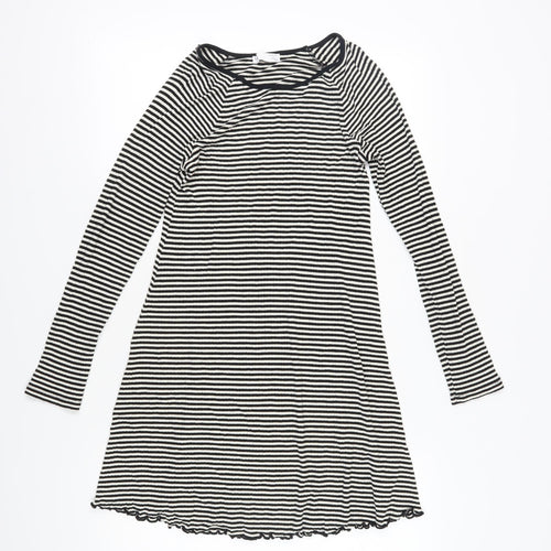 Marks and Spencer Girls Black Striped Long Sleeve Dress 13-14Y