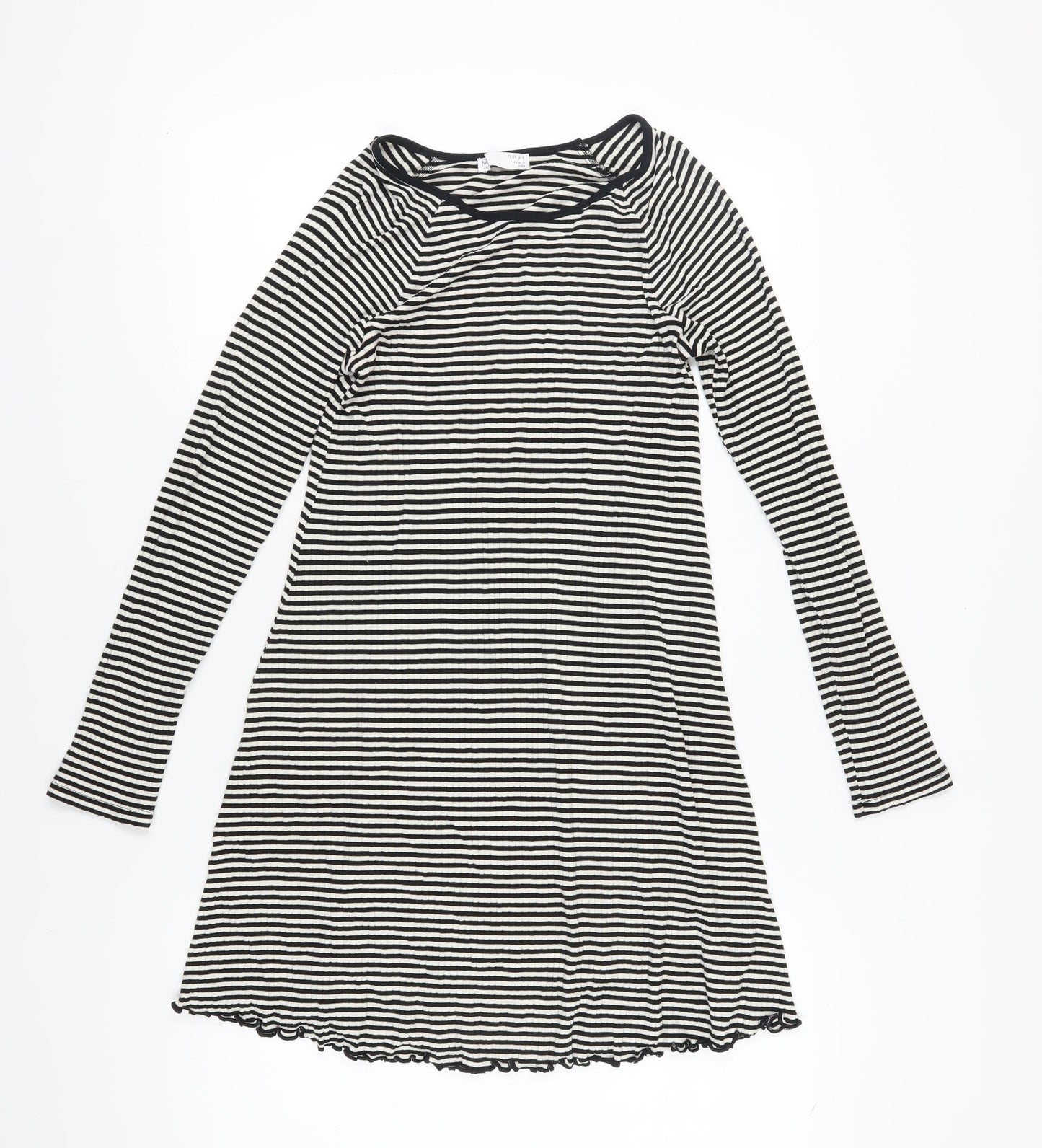Marks and Spencer Girls Black Striped Long Sleeve Dress 13-14Y