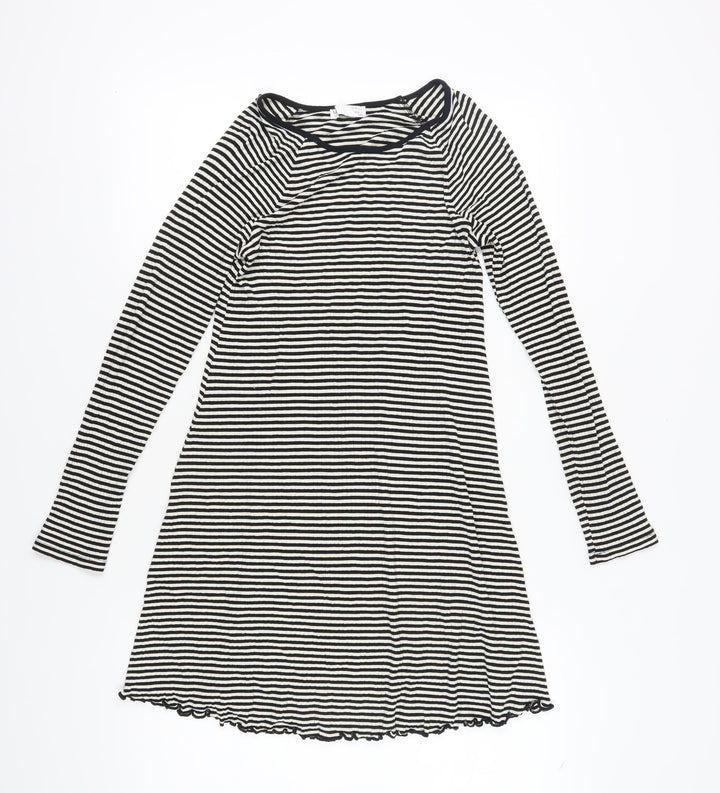 Marks and Spencer Girls Black Striped Long Sleeve Dress 13-14Y