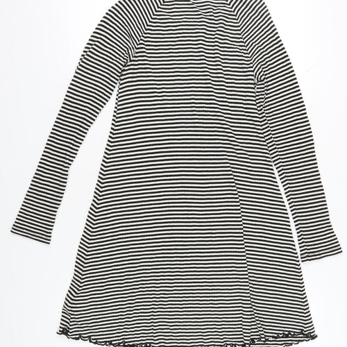 Marks and Spencer Girls Black Striped Long Sleeve Dress 13-14Y