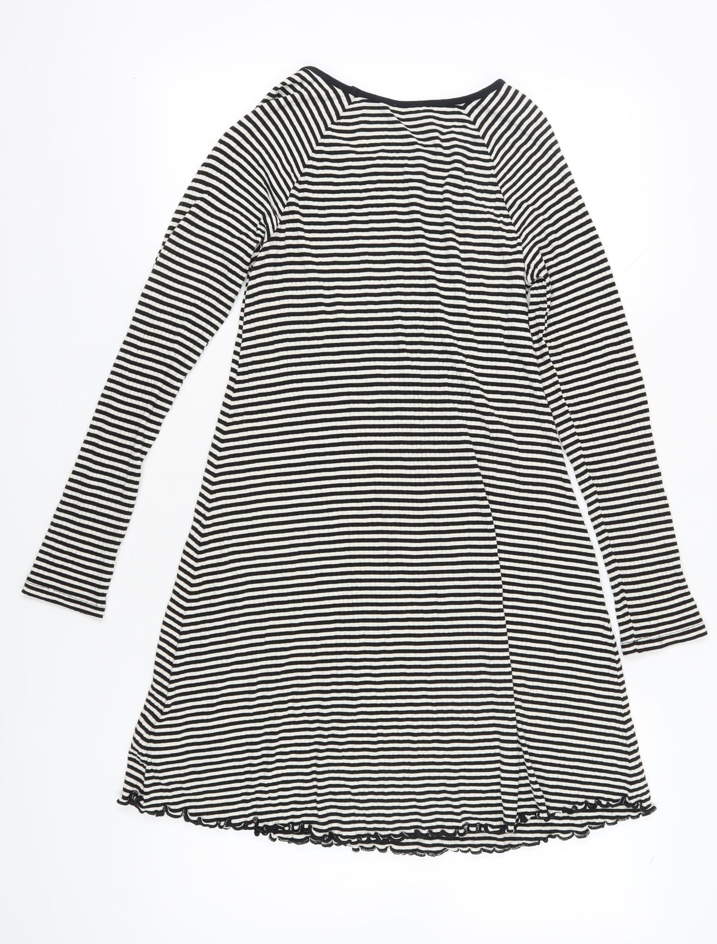 Marks and Spencer Girls Black Striped Long Sleeve Dress 13-14Y