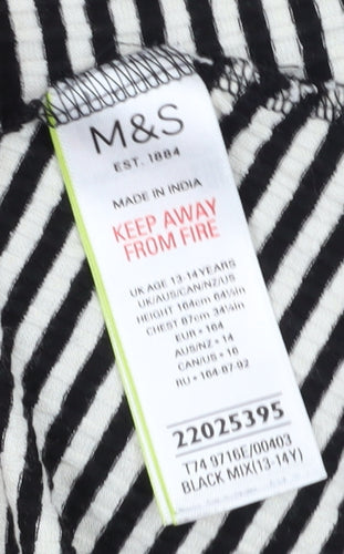 Marks and Spencer Girls Black Striped Long Sleeve Dress 13-14Y