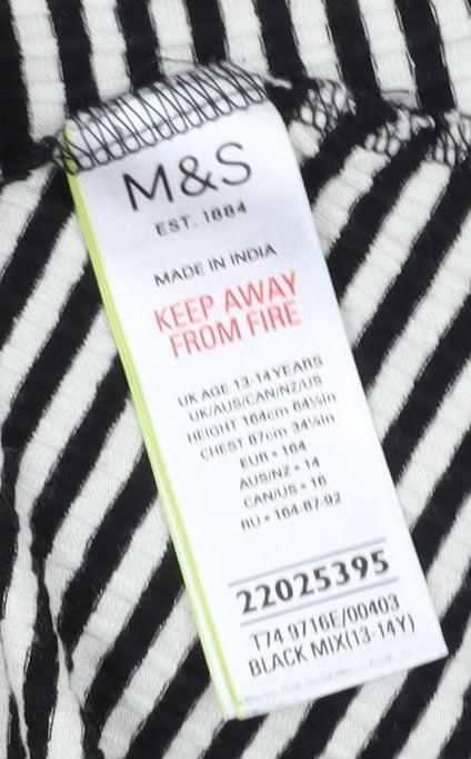 Marks and Spencer Girls Black Striped Long Sleeve Dress 13-14Y