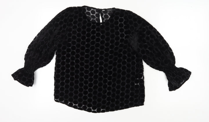 Zara Women's Black Polka Dot Velvet Tunic Blouse S