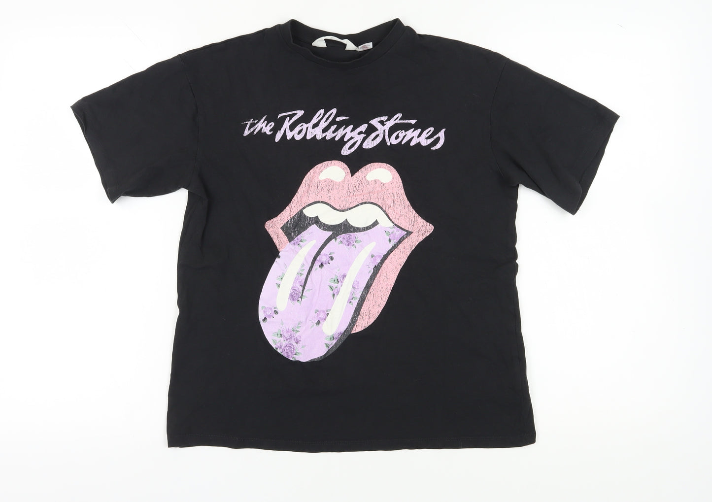 H&M Girls' Black Rolling Stones T-Shirt, Size 11-12 Years