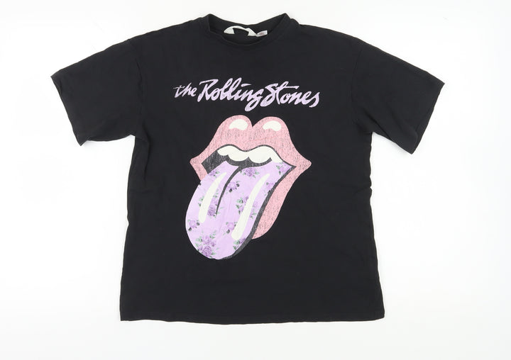 H&M Girls' Black Rolling Stones T-Shirt, Size 11-12 Years