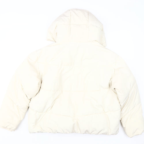 Zara Women's White Puffer Jacket, Size L, Hooded, Winter Casual