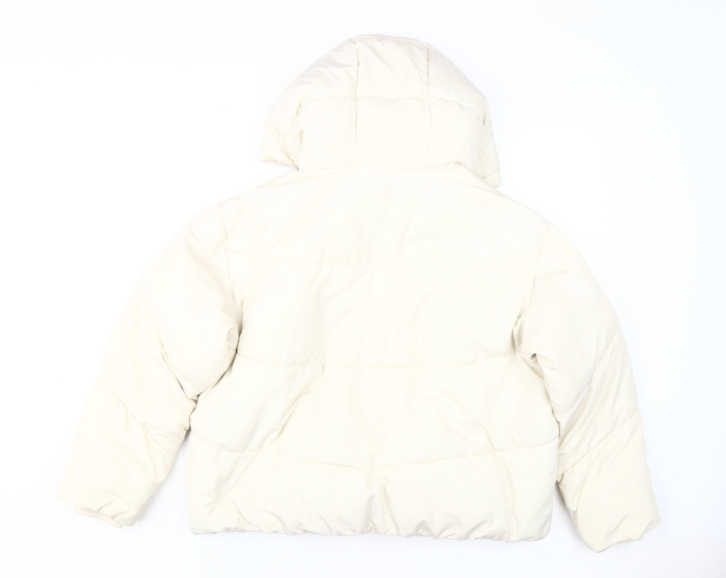 Zara Women's White Puffer Jacket, Size L, Hooded, Winter Casual