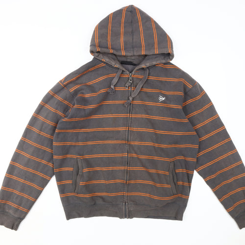 Dunlop Men's Grey Striped Full Zip Hoodie Large