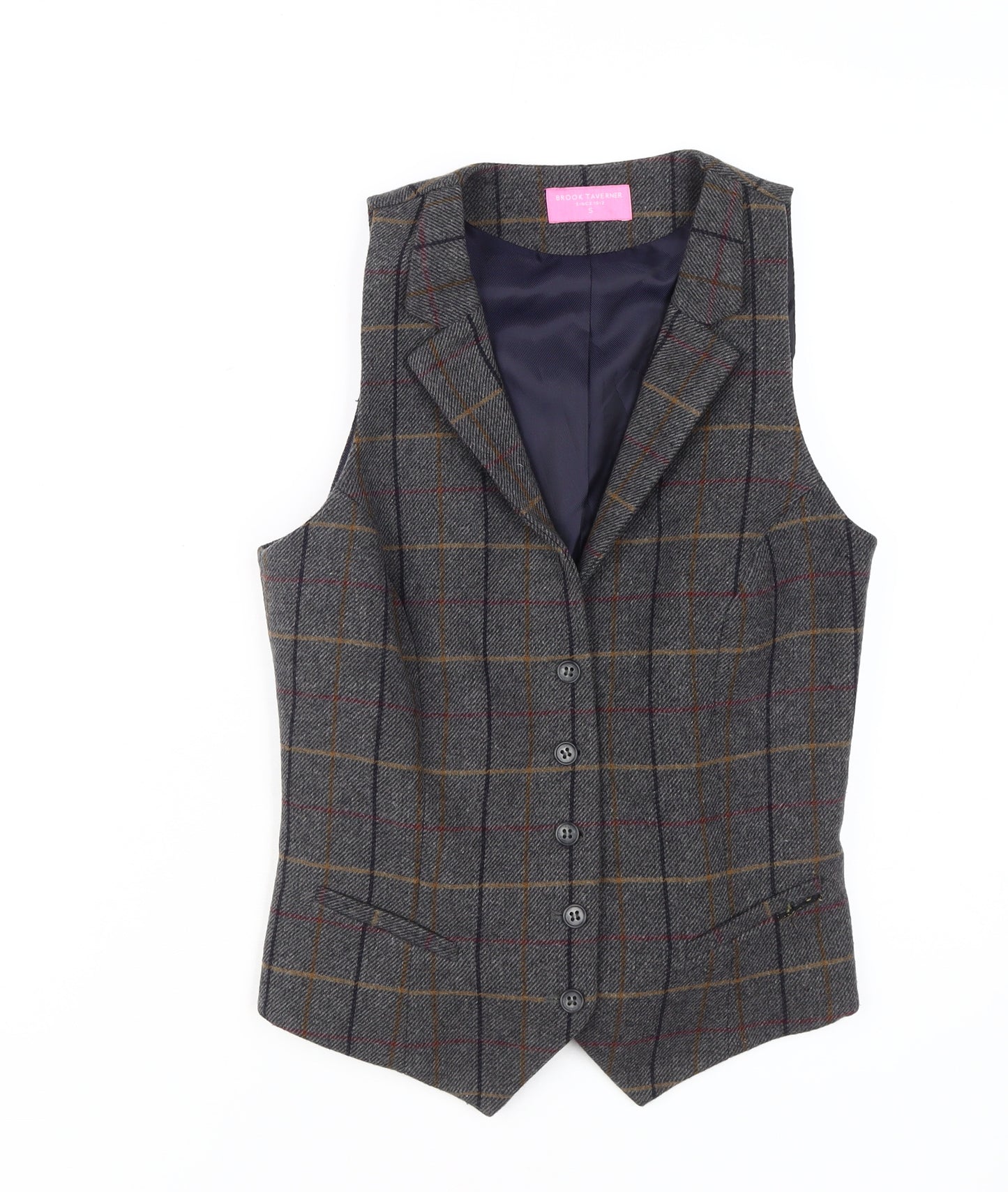 Brook Taverner Grey Plaid Women's Waistcoat, S, Classic Style