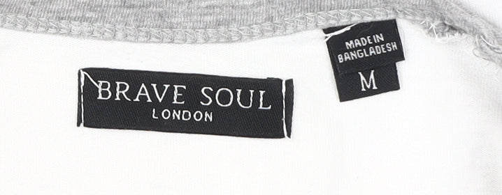 Brave Soul Unisex White Raglan T-Shirt M
