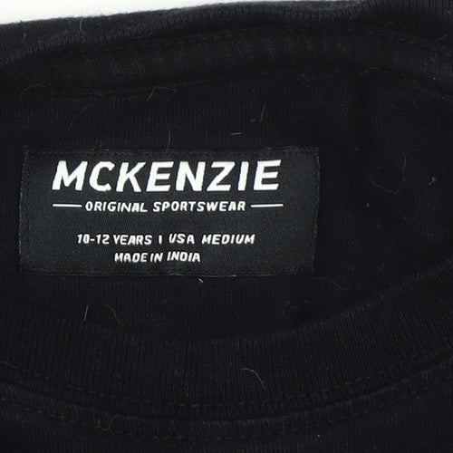 McKenzie Boys Black T-Shirt, Size M, Casual Graphic Logo