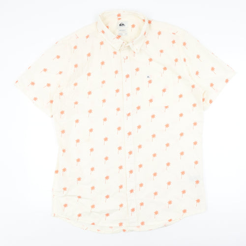 Quiksilver Men's Ivory Beach Print Button-Up Shirt L