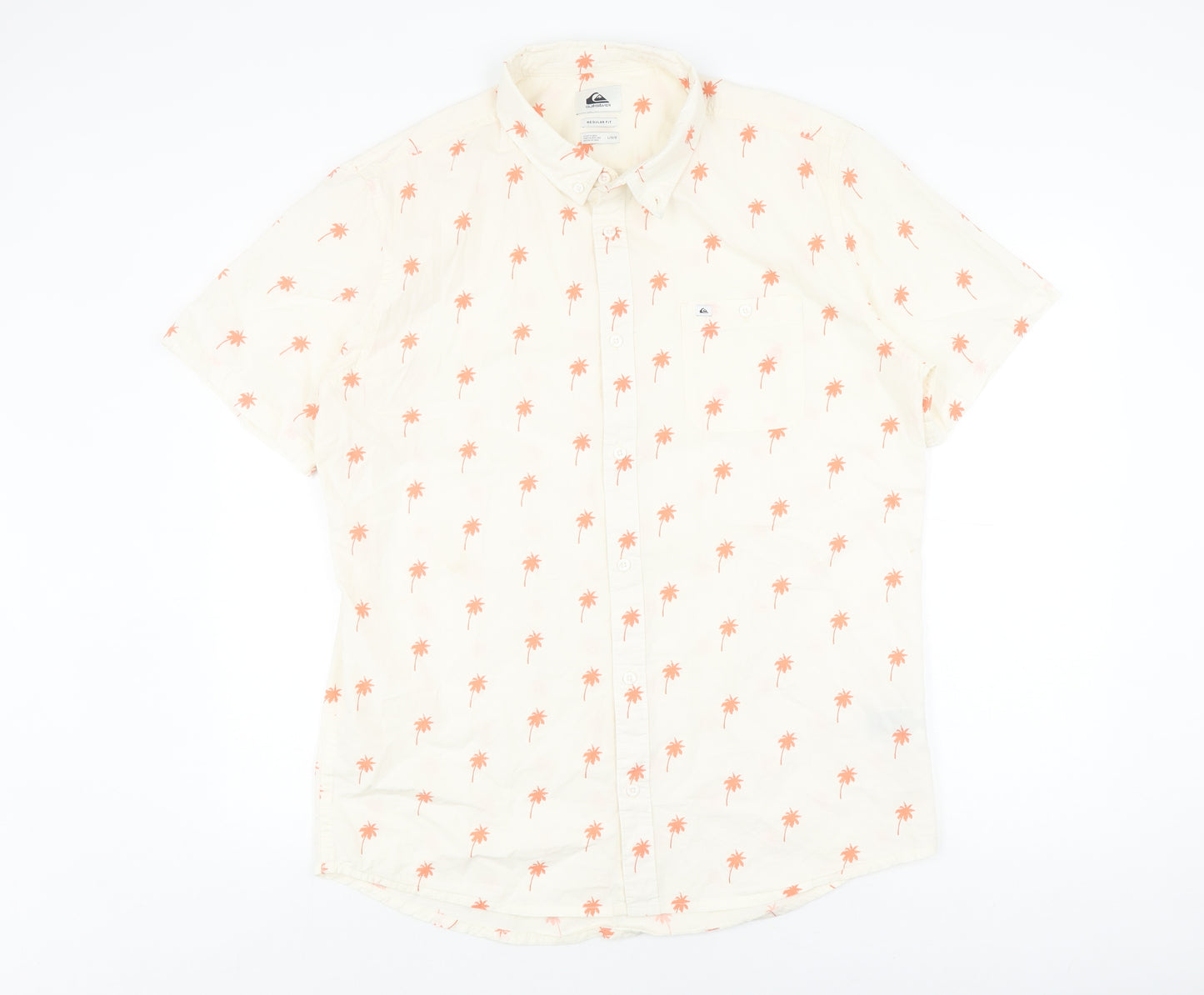 Quiksilver Men's Ivory Beach Print Button-Up Shirt L
