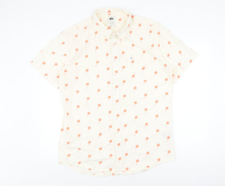 Quiksilver Men's Ivory Beach Print Button-Up Shirt L