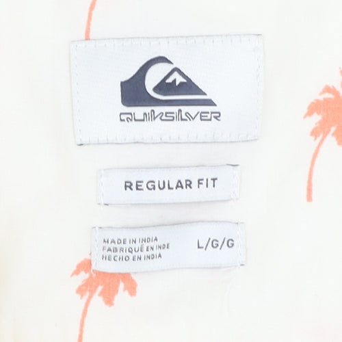 Quiksilver Men's Ivory Beach Print Button-Up Shirt L