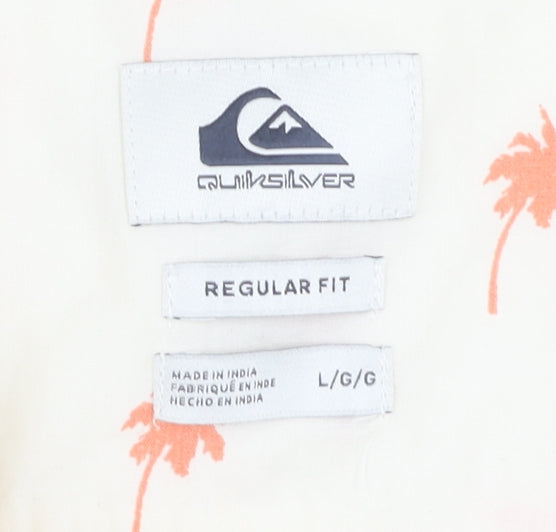 Quiksilver Men's Ivory Beach Print Button-Up Shirt L
