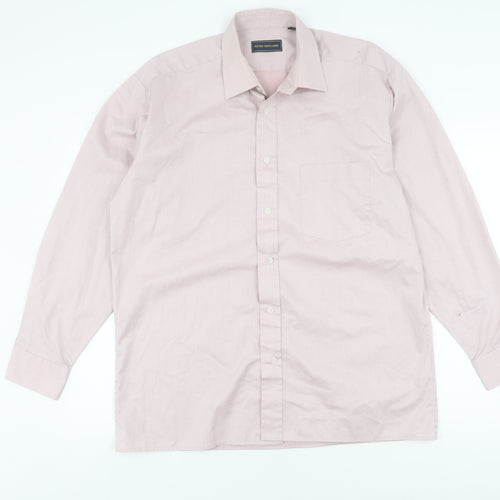 Peter England Mens Beige Long Sleeve Button-Up Shirt