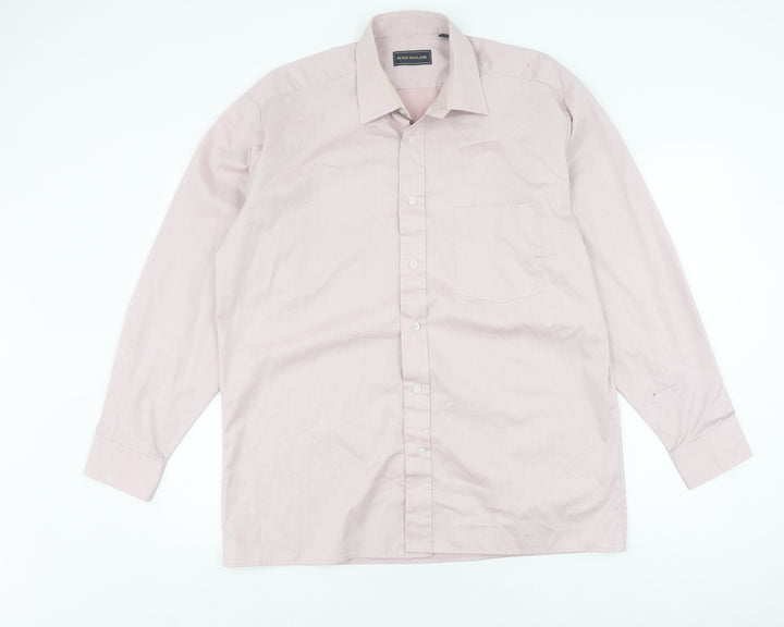 Peter England Mens Beige Long Sleeve Button-Up Shirt
