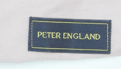 Peter England Mens Beige Long Sleeve Button-Up Shirt