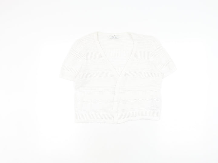 Amara Reya Women's White Open-Knit Cardigan M