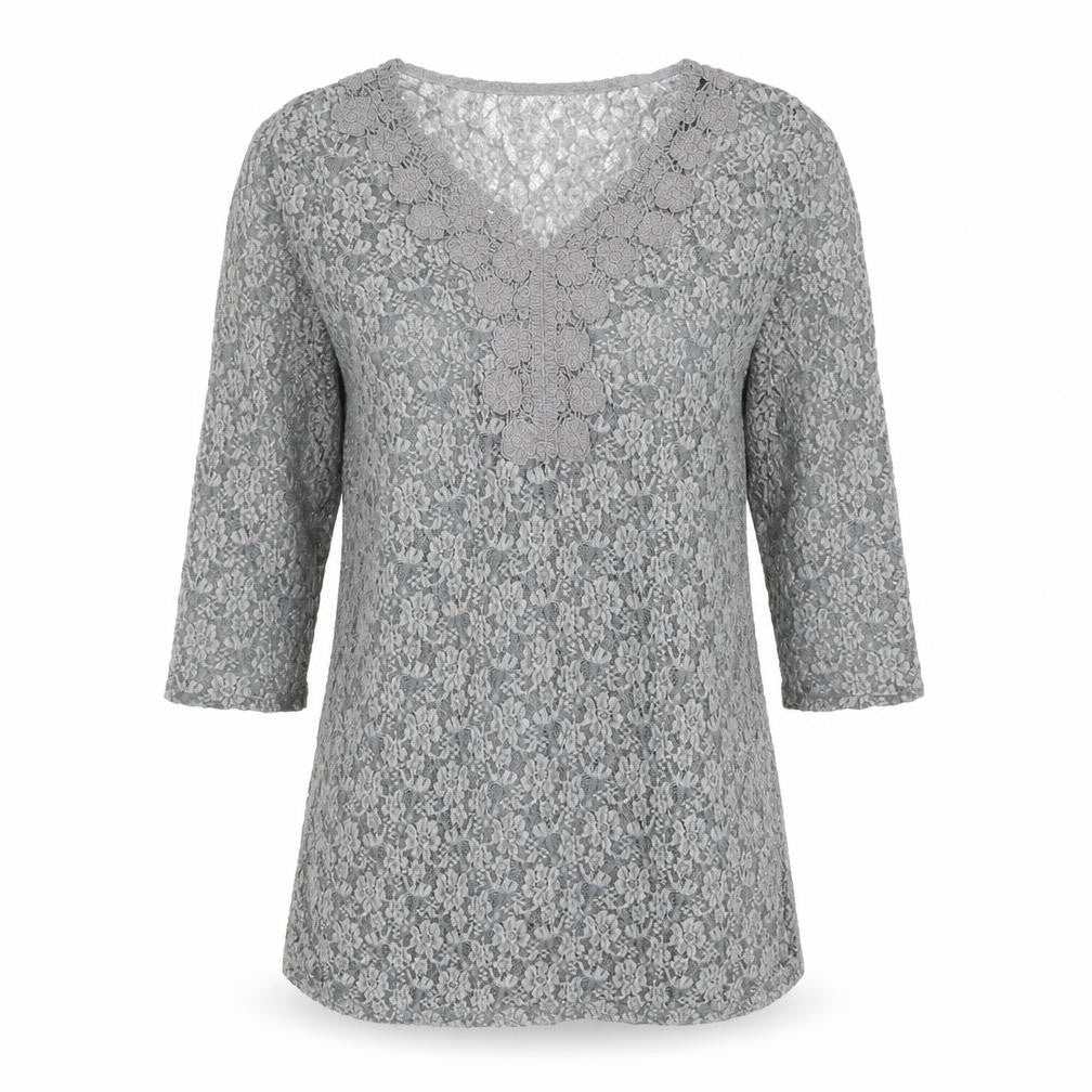 Front view of Marks & Spencer Grey Lace Tunic Blouse UK 10