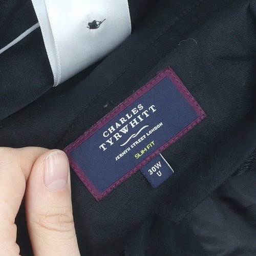 Charles Tyrwhitt Men's Black Wool Slim Fit Dress Pants