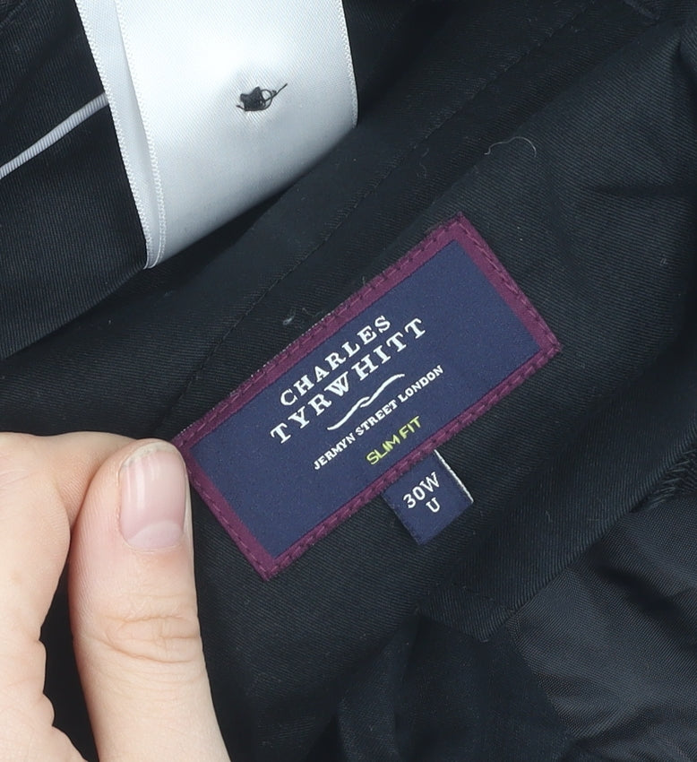 Charles Tyrwhitt Men's Black Wool Slim Fit Dress Pants