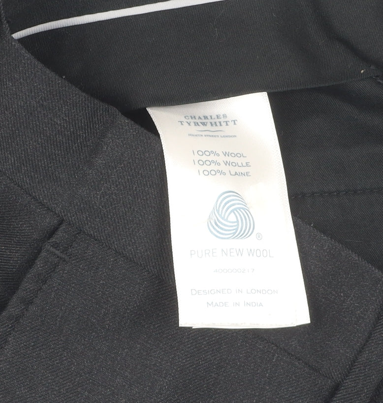 Charles Tyrwhitt Men's Black Wool Slim Fit Dress Pants