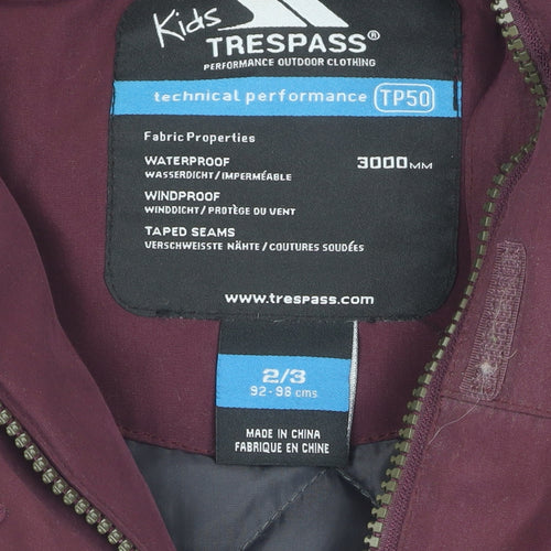 Trespass Girls Purple Parka Coat 2-3 Years Waterproof