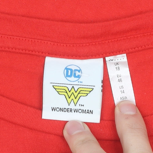 Wonder Woman Women's Red Cotton T-Shirt, Size 18
