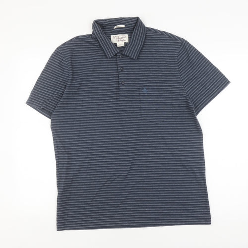 Original Penguin Men's Grey Striped Polo Shirt L