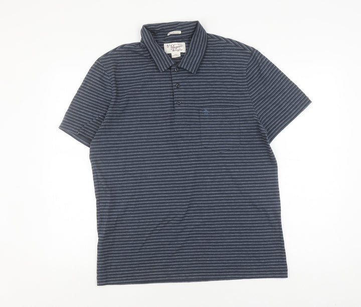 Original Penguin Men's Grey Striped Polo Shirt L