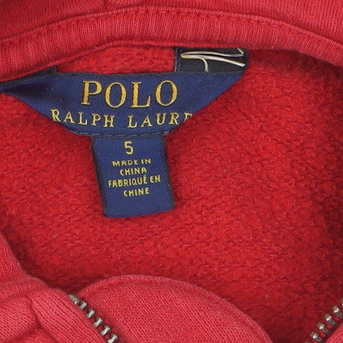 Polo Ralph Lauren Boys Red Full Zip Hoodie 5-6 Years
