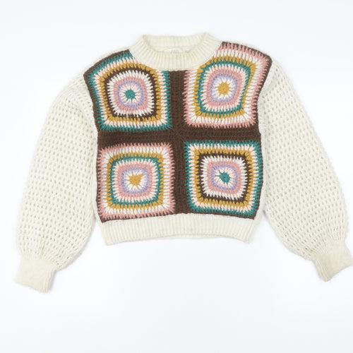 Zara Girls Multicoloured Patchwork Knit Jumper 13-14 Years