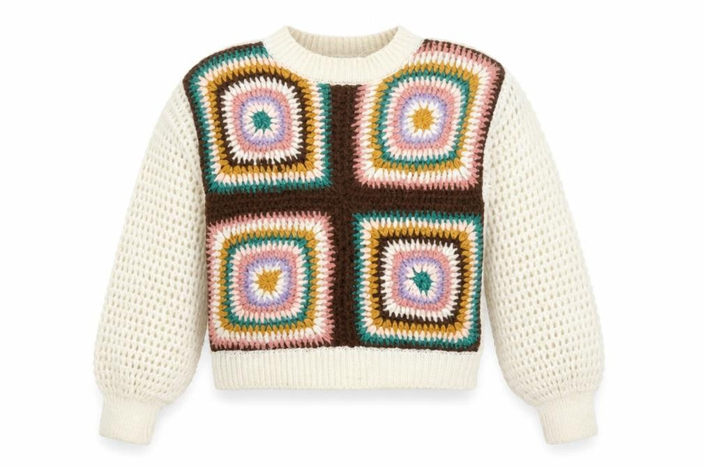 Front view of Zara girls’ multicoloured patchwork knit jumper 13-14 years