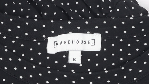 Warehouse Women's Black Polka Dot Dress - Size 10