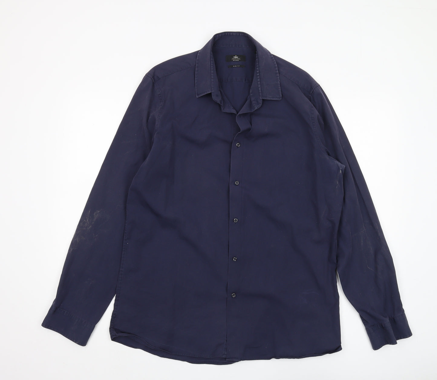 Next Men's Blue Slim Fit Long Sleeve Shirt Size 17