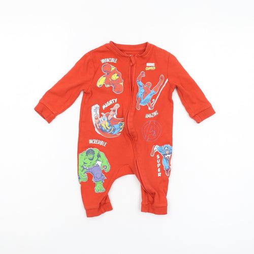 Marvel Red Unisex Babygrow 3-6M Superhero Long Sleeve