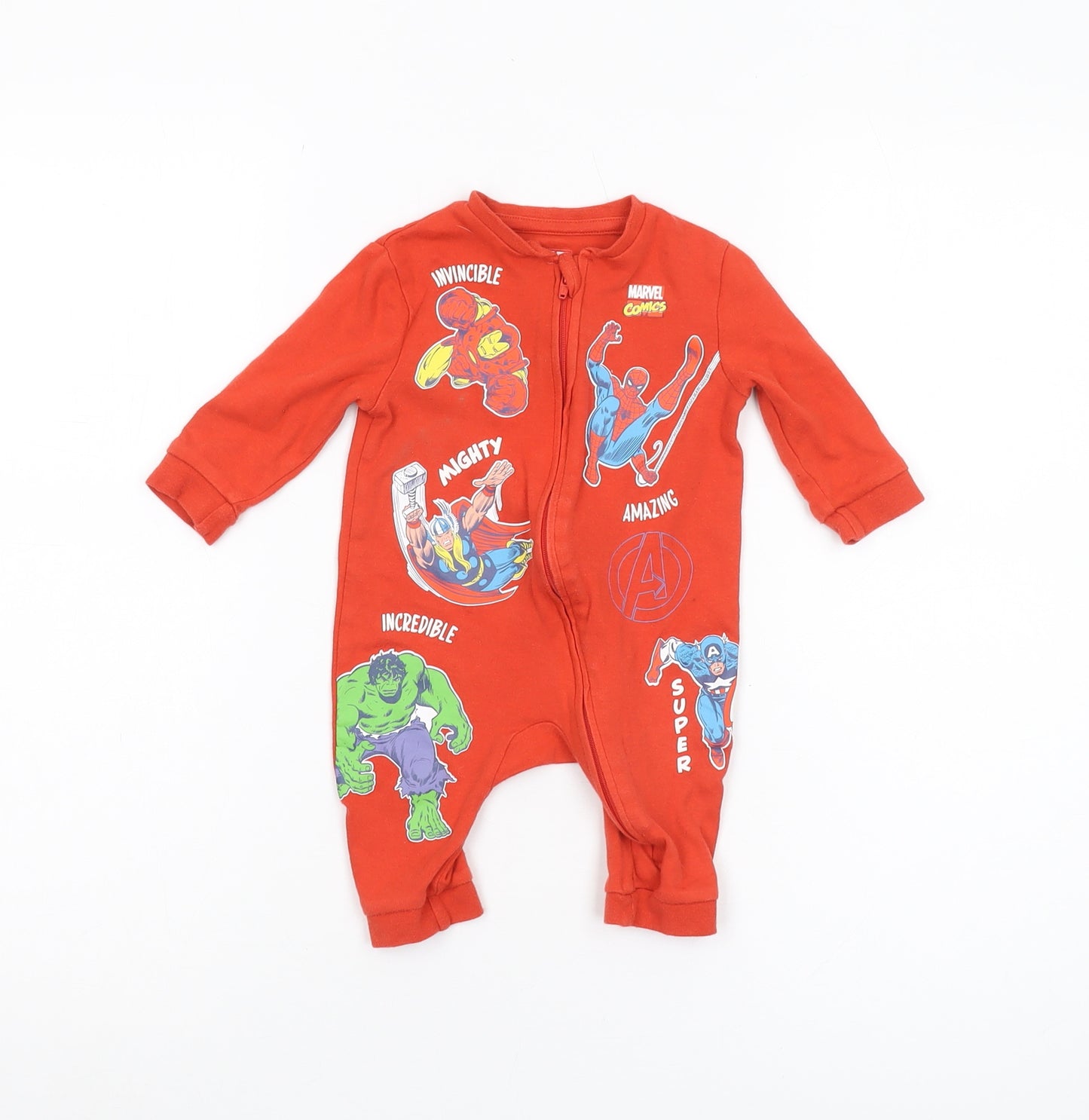 Marvel Red Unisex Babygrow 3-6M Superhero Long Sleeve
