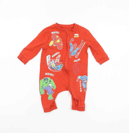 Marvel Red Unisex Babygrow 3-6M Superhero Long Sleeve