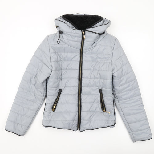 Women's Grey Puffer Jacket, Size S, Winter Hooded Coat